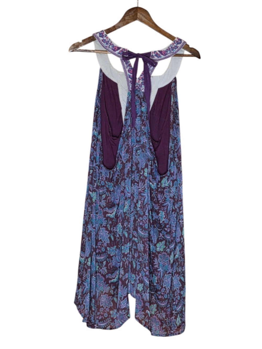 Free People Waltz Of Flowers Boho Mini Dress Tunic Purple Floral Racerback M - Picture 3 of 6